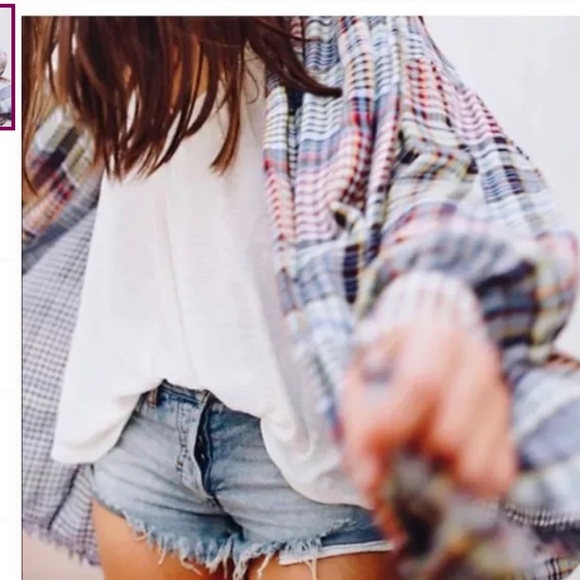 Free People Women's White Come On Over Plaid Top small‎ - Picture 12 of 12